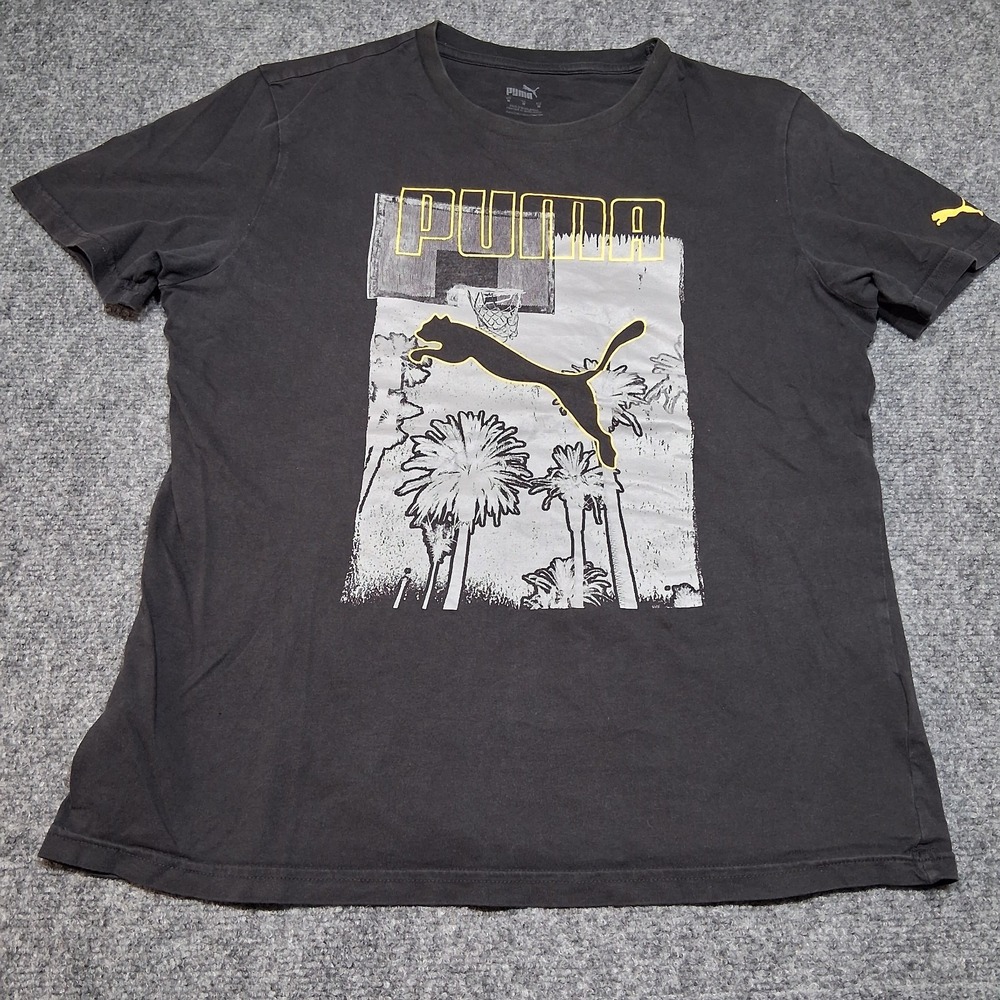 Puma Shirt Mens M Black with White Graphic Tee Athletic Short Sleeve Pullover